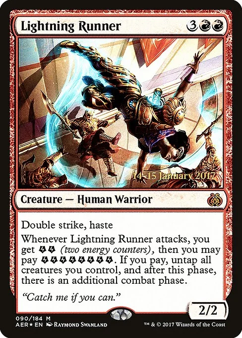 Lightning Runner, carta Magic di tipo Creature — Human Warrior illustrata da Raymond Swanland