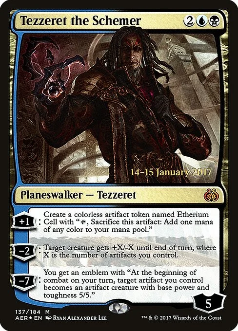 Tezzeret the Schemer, carta Magic di tipo Legendary Planeswalker — Tezzeret illustrata da Ryan Alexander Lee