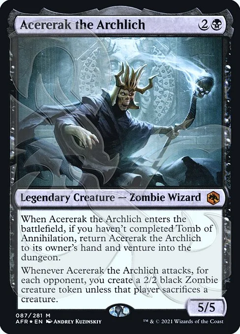 Acererak the Archlich, carta Magic di tipo Legendary Creature — Zombie Wizard illustrata da Andrey Kuzinskiy