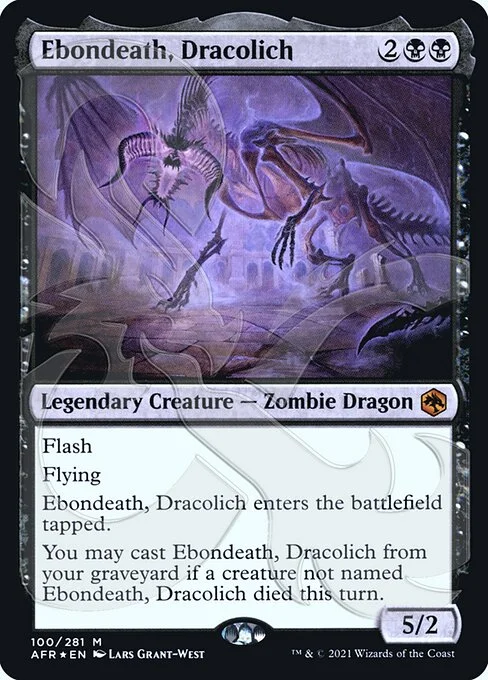Ebondeath, Dracolich, carta Magic di tipo Legendary Creature — Zombie Dragon illustrata da Lars Grant-West