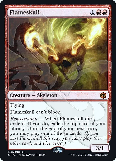 Flameskull, carta Magic di tipo Creature — Skeleton illustrata da Xavier Ribeiro