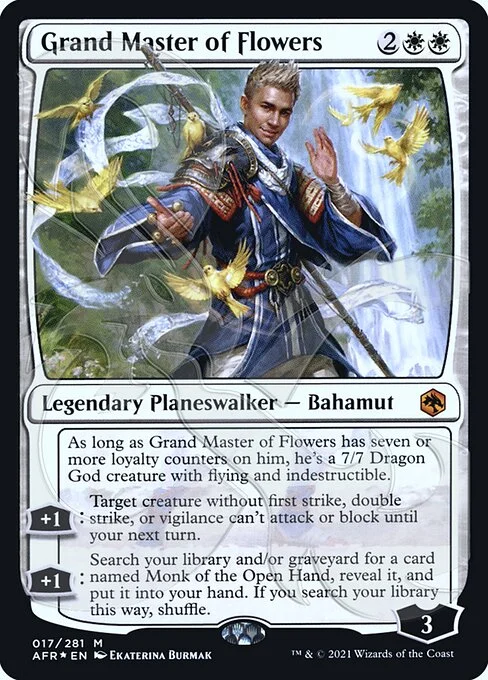 Grand Master of Flowers, carta Magic di tipo Legendary Planeswalker — Bahamut illustrata da Ekaterina Burmak