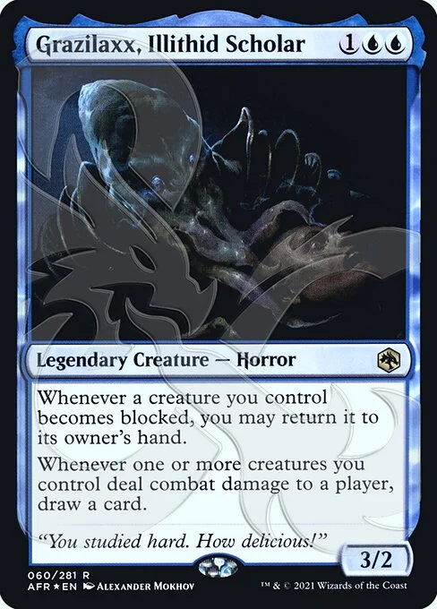 Grazilaxx, Illithid Scholar, carta Magic di tipo Legendary Creature — Horror illustrata da Alexander Mokhov