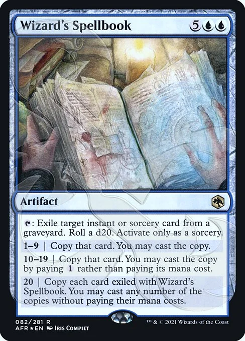 Wizard's Spellbook, carta Magic di tipo Artifact — Book illustrata da Iris Compiet