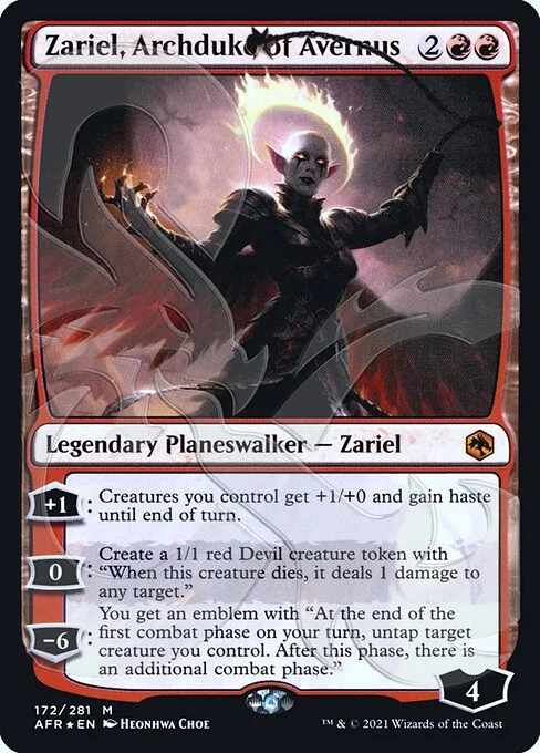 Zariel, Archduke of Avernus, carta Magic di tipo Legendary Planeswalker — Zariel illustrata da Heonhwa