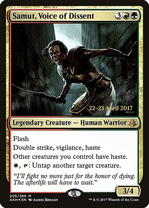 Samut, Voice of Dissent, carta Magic di tipo Legendary Creature — Human Warrior illustrata da Aleksi Briclot