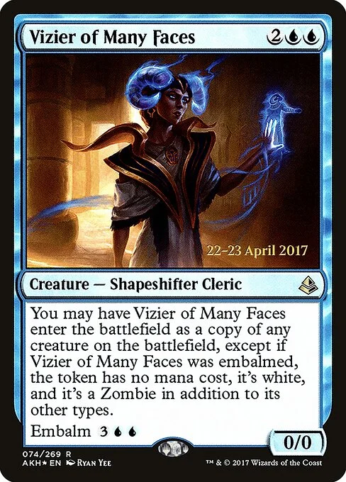 Vizier of Many Faces, carta Magic di tipo Creature — Shapeshifter Cleric illustrata da Ryan Yee
