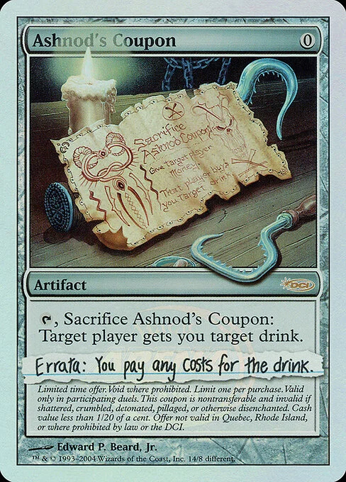 Ashnod's Coupon, carta Magic di tipo Artifact illustrata da Edward P. Beard, Jr.