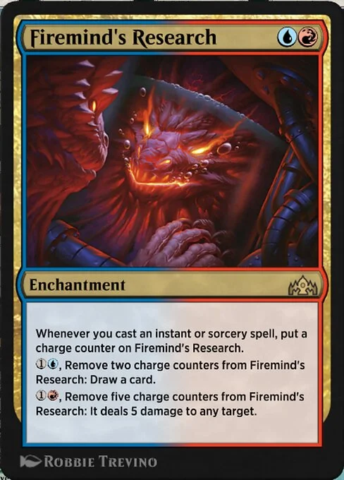 Firemind's Research, carta Magic di tipo Enchantment illustrata da Robbie Trevino