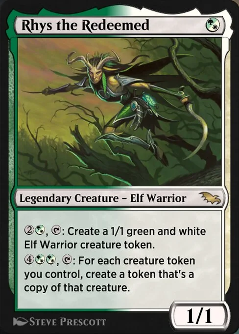 Rhys the Redeemed, carta Magic di tipo Legendary Creature — Elf Warrior illustrata da Steve Prescott