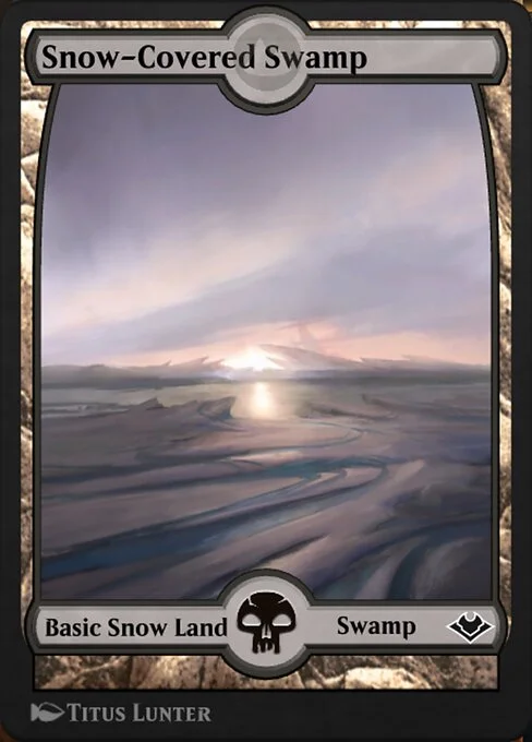 Snow-Covered Swamp, carta Magic di tipo Basic Snow Land — Swamp illustrata da Titus Lunter