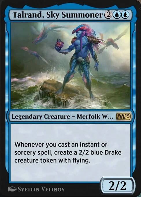 Talrand, Sky Summoner, carta Magic di tipo Legendary Creature — Merfolk Wizard illustrata da Svetlin Velinov