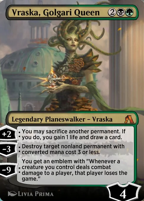 Vraska, Golgari Queen, carta Magic di tipo Legendary Planeswalker — Vraska illustrata da Livia Prima