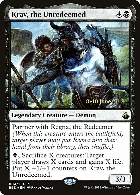 Krav, the Unredeemed, carta Magic di tipo Legendary Creature — Demon illustrata da Randy Vargas