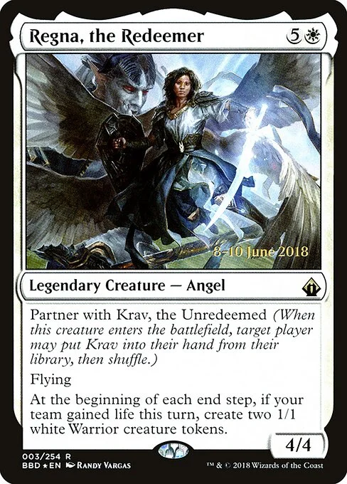 Regna, the Redeemer, carta Magic di tipo Legendary Creature — Angel illustrata da Randy Vargas