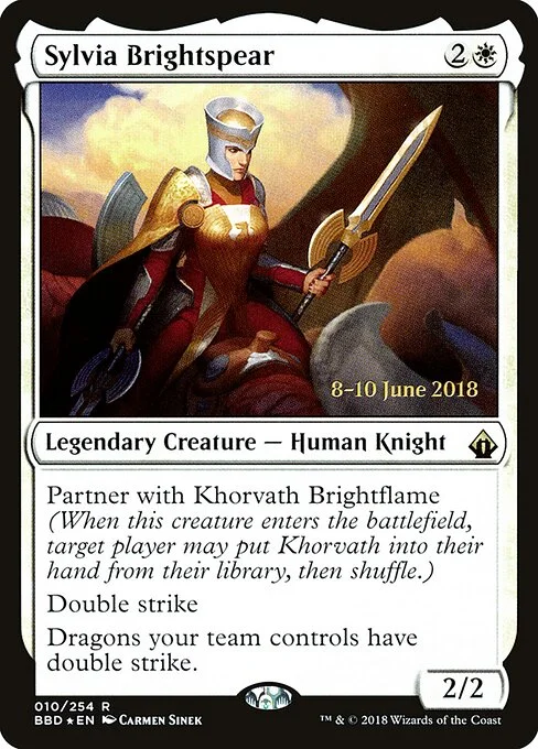 Sylvia Brightspear, carta Magic di tipo Legendary Creature — Human Knight illustrata da Carmen Sinek