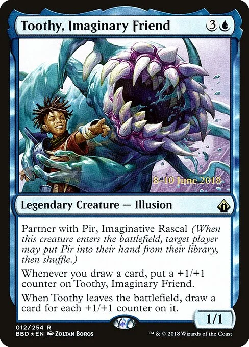 Toothy, Imaginary Friend, carta Magic di tipo Legendary Creature — Illusion illustrata da Zoltan Boros