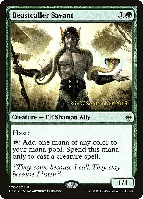 Beastcaller Savant, carta Magic di tipo Creature — Elf Shaman Ally illustrata da Anthony Palumbo