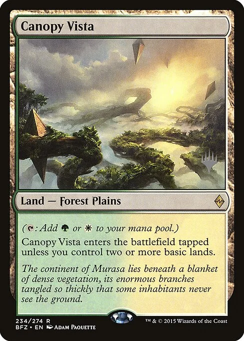 Canopy Vista, carta Magic di tipo Land — Forest Plains illustrata da Adam Paquette