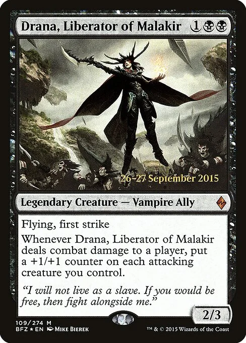 Drana, Liberator of Malakir, carta Magic di tipo Legendary Creature — Vampire Ally illustrata da Mike Bierek