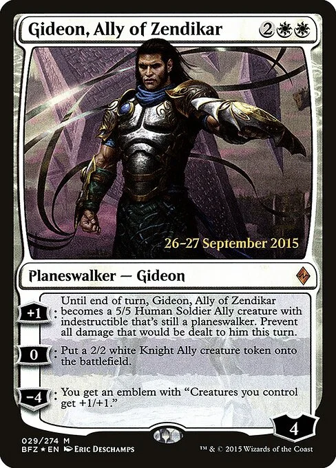 Gideon, Ally of Zendikar, carta Magic di tipo Legendary Planeswalker — Gideon illustrata da Eric Deschamps
