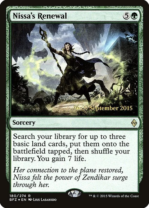 Nissa's Renewal, carta Magic di tipo Sorcery illustrata da Lius Lasahido
