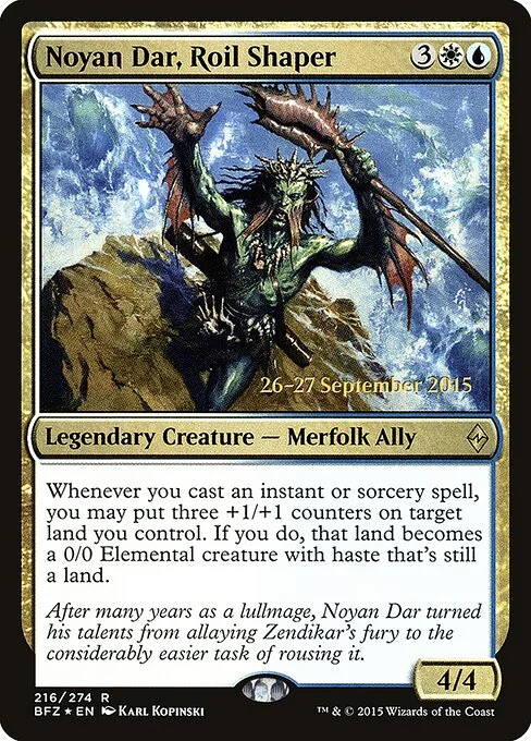 Noyan Dar, Roil Shaper, carta Magic di tipo Legendary Creature — Merfolk Ally illustrata da Karl Kopinski