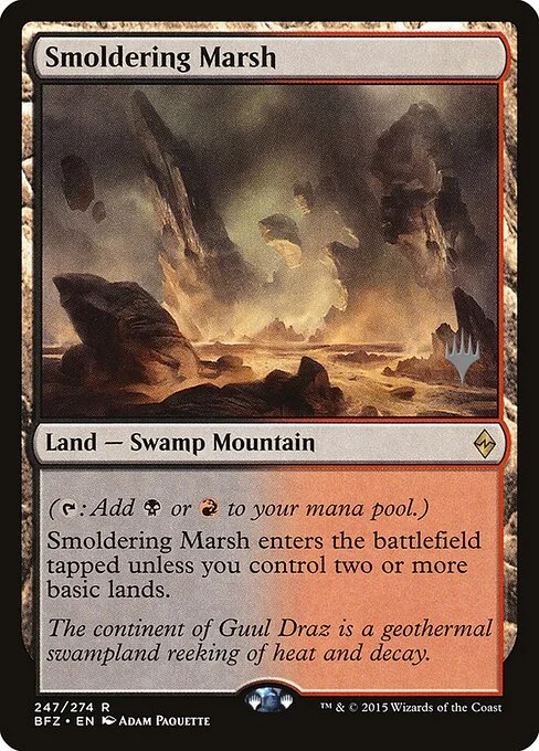 Smoldering Marsh, carta Magic di tipo Land — Swamp Mountain illustrata da Adam Paquette