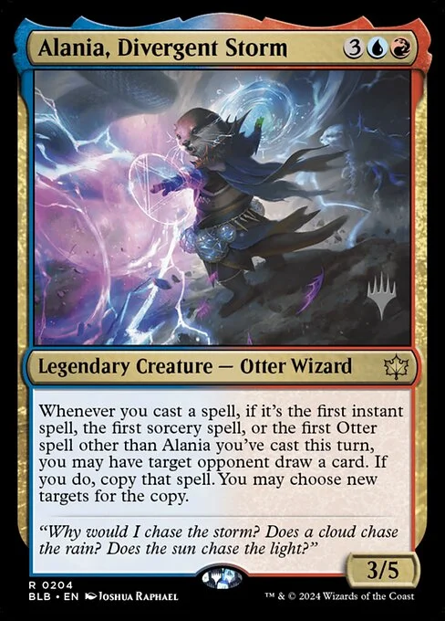 Alania, Divergent Storm, carta Magic di tipo Legendary Creature — Otter Wizard illustrata da Joshua Raphael