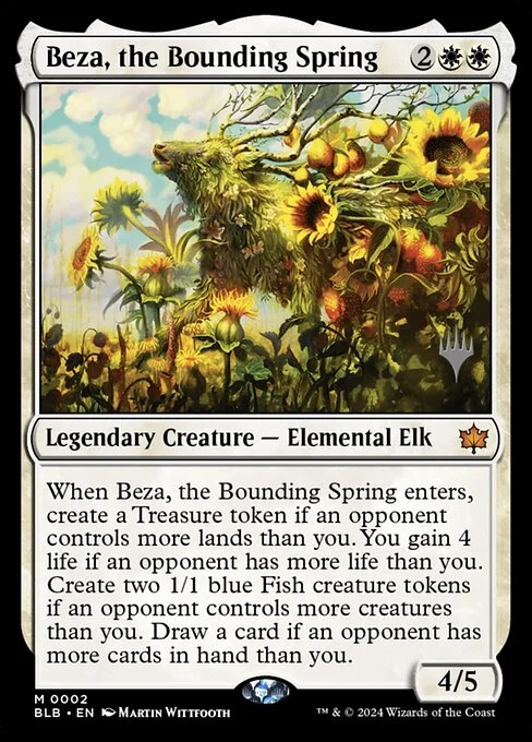 Beza, the Bounding Spring, carta Magic di tipo Legendary Creature — Elemental Elk illustrata da Martin Wittfooth