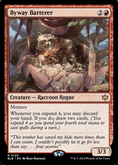 Byway Barterer, carta Magic di tipo Creature — Raccoon Rogue illustrata da Ryan Pancoast