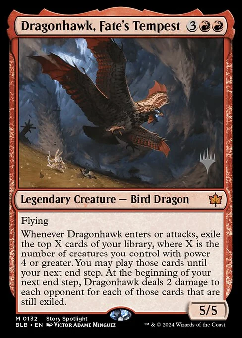 Dragonhawk, Fate's Tempest, carta Magic di tipo Legendary Creature — Bird Dragon illustrata da Victor Adame Minguez