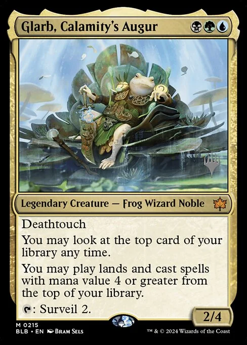 Glarb, Calamity's Augur, carta Magic di tipo Legendary Creature — Frog Wizard Noble illustrata da Bram Sels