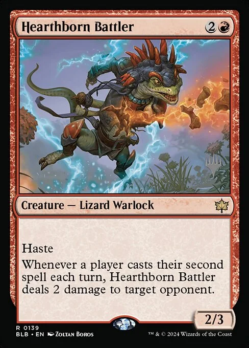 Hearthborn Battler, carta Magic di tipo Creature — Lizard Warlock illustrata da Zoltan Boros