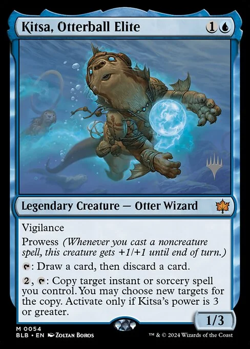 Kitsa, Otterball Elite, carta Magic di tipo Legendary Creature — Otter Wizard illustrata da Zoltan Boros