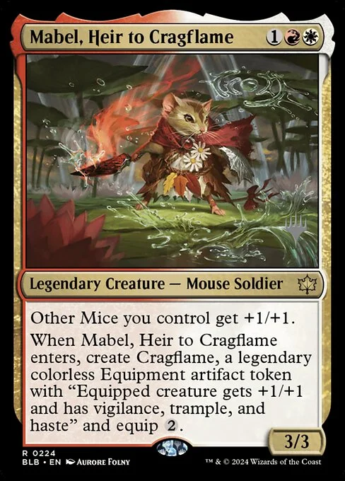 Mabel, Heir to Cragflame, carta Magic di tipo Legendary Creature — Mouse Soldier illustrata da Aurore Folny