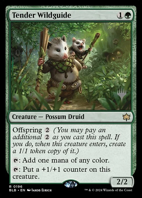 Tender Wildguide, carta Magic di tipo Creature — Possum Druid illustrata da Jakob Eirich