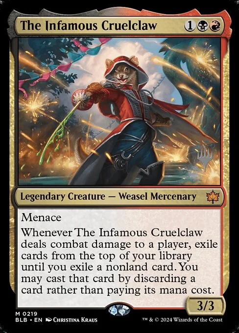 The Infamous Cruelclaw, carta Magic di tipo Legendary Creature — Weasel Mercenary illustrata da Christina Kraus