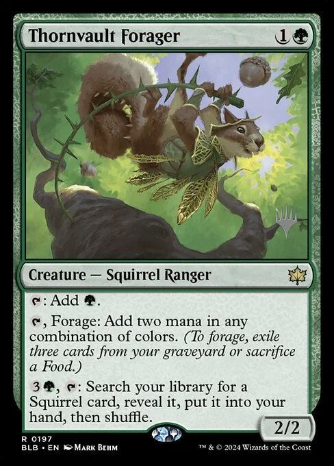 Thornvault Forager, carta Magic di tipo Creature — Squirrel Ranger illustrata da Mark Behm