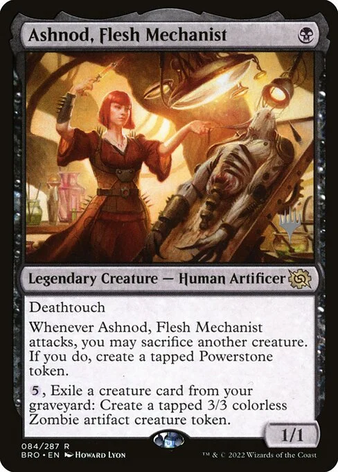 Ashnod, Flesh Mechanist, carta Magic di tipo Legendary Creature — Human Artificer illustrata da Howard Lyon