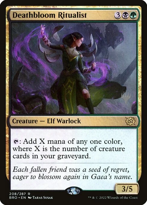 Deathbloom Ritualist, carta Magic di tipo Creature — Elf Warlock illustrata da Taras Susak