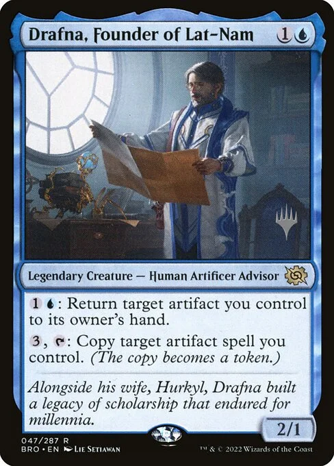 Drafna, Founder of Lat-Nam, carta Magic di tipo Legendary Creature — Human Artificer Advisor illustrata da Lie Setiawan