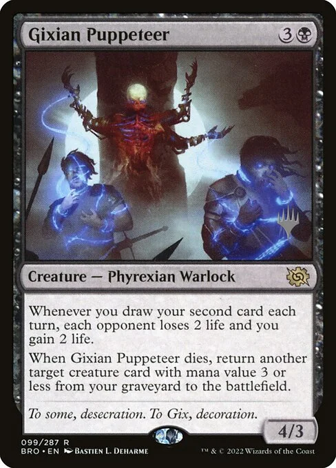 Gixian Puppeteer, carta Magic di tipo Creature — Phyrexian Warlock illustrata da Bastien L. Deharme