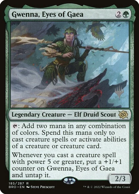 Gwenna, Eyes of Gaea, carta Magic di tipo Legendary Creature — Elf Druid Scout illustrata da Steve Prescott