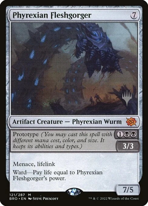 Phyrexian Fleshgorger, carta Magic di tipo Artifact Creature — Phyrexian Wurm illustrata da Steve Prescott