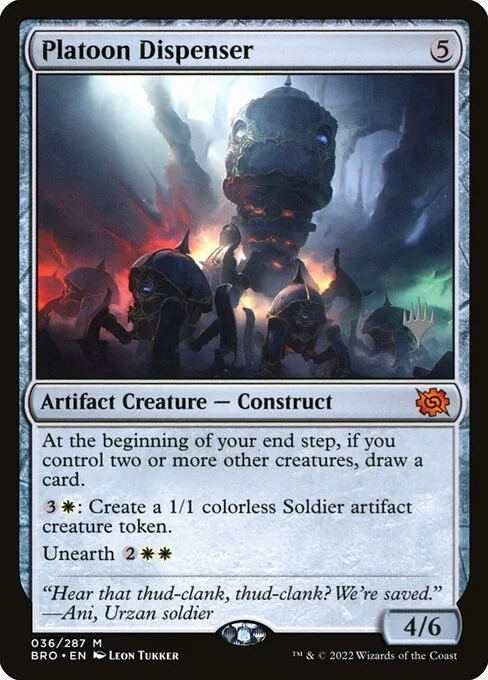 Platoon Dispenser, carta Magic di tipo Artifact Creature — Construct illustrata da Leon Tukker
