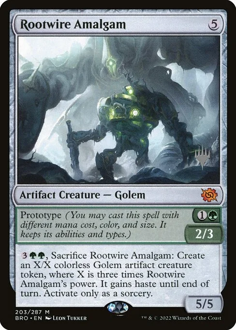 Rootwire Amalgam, carta Magic di tipo Artifact Creature — Golem illustrata da Leon Tukker