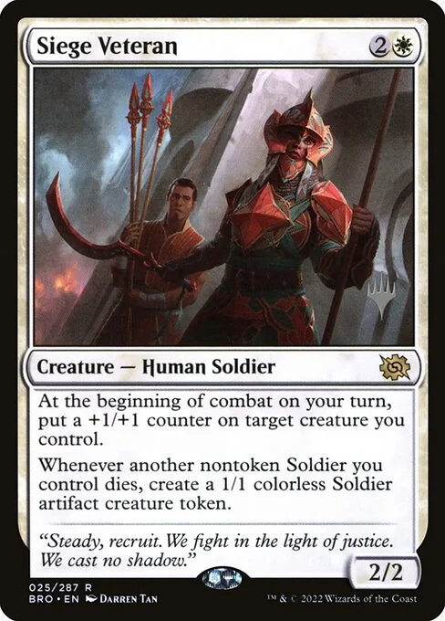 Siege Veteran, carta Magic di tipo Creature — Human Soldier illustrata da Darren Tan