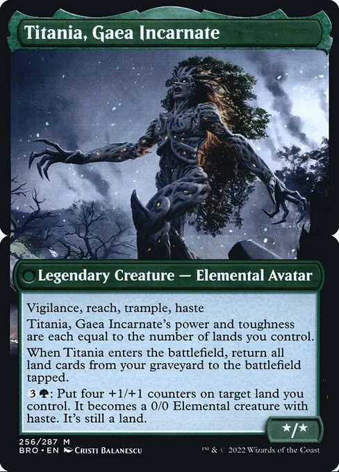 Titania, Gaea Incarnate, carta Magic di tipo Legendary Creature — Elemental Avatar illustrata da Cristi Balanescu