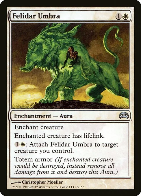 Felidar Umbra, carta Magic di tipo Enchantment — Aura illustrata da Christopher Moeller